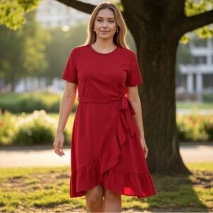 Calvin Klein Red Wrap Ruffle Dress Size 22W